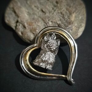 Silver and Gold Heart Pendant with Cat Design Bradford Exange